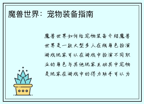 魔兽世界：宠物装备指南